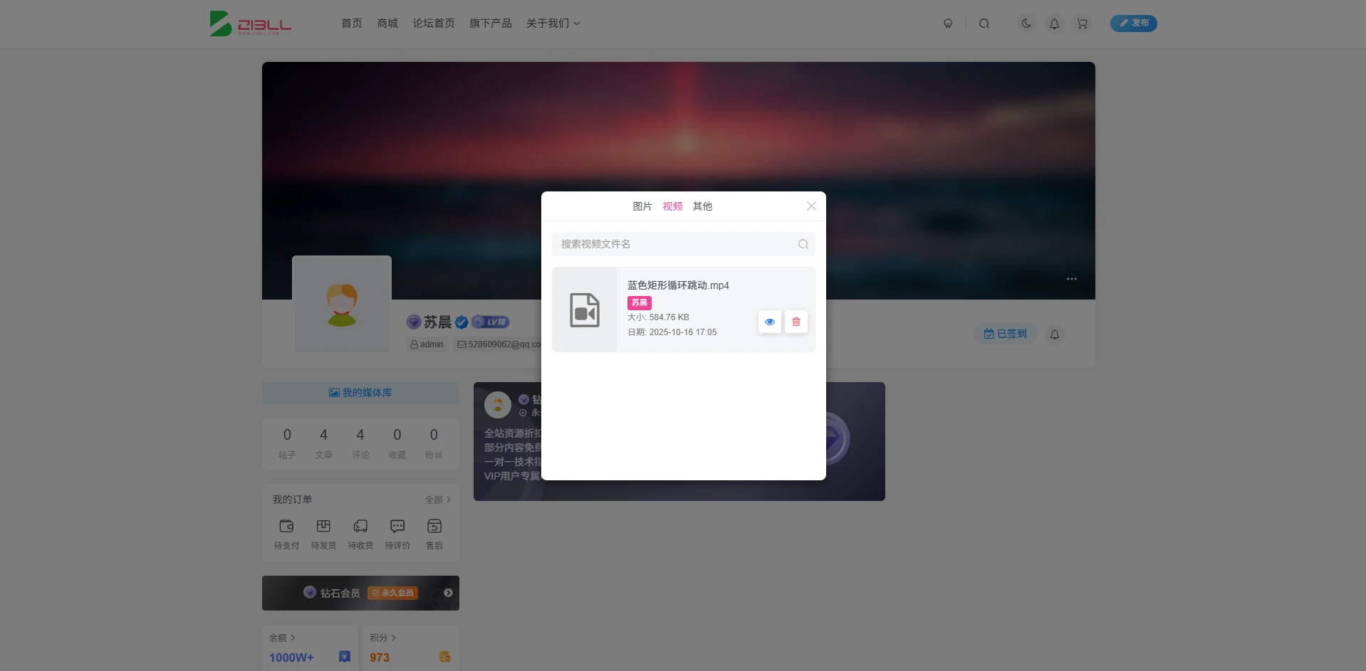 子比主题用户媒体管理插件-星芒博客