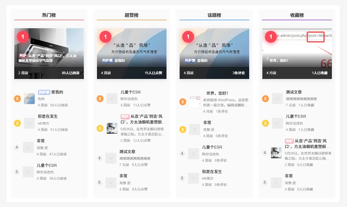 子比主题 - 文章排行榜小工具-星芒博客